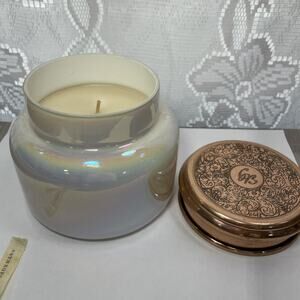Anthropologie Capri Blue Volcano Candle Iridescent White Gold Medium 4.5 x 3.5